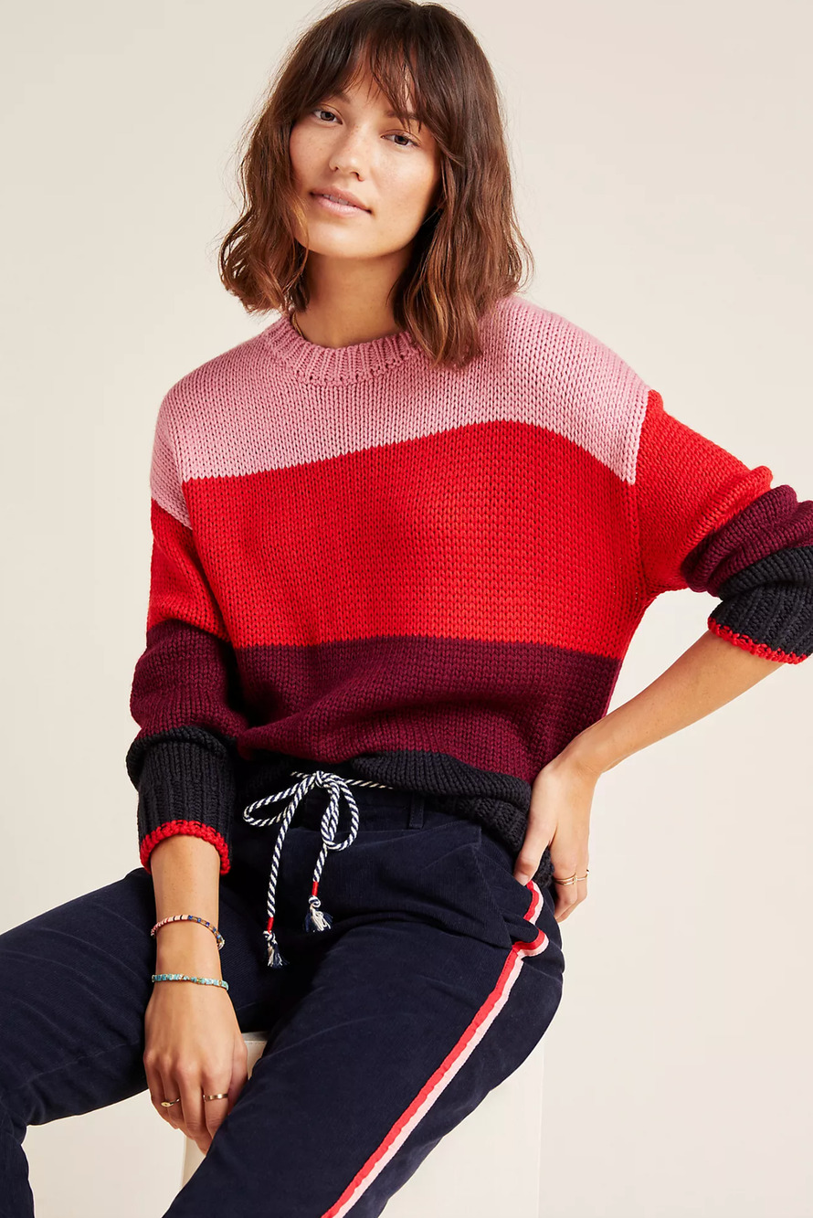 Sundry Scarlett Chunky Colorblock Wool Blend Crew Neck Long Sleeve Sweater M